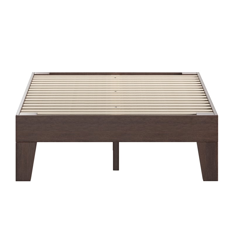 Pemberly Row Wood Platform Full Bed with 14 Support Slats in Walnut