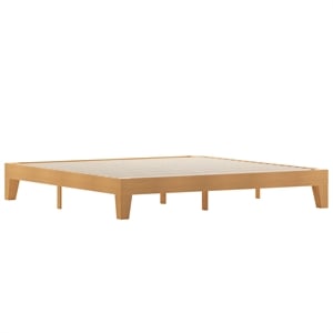 Pemberly Row Wood Platform King Bed with 14 Support Slats in Natural Pine