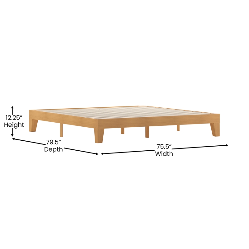 Pemberly Row Wood Platform King Bed with 14 Support Slats in Natural Pine