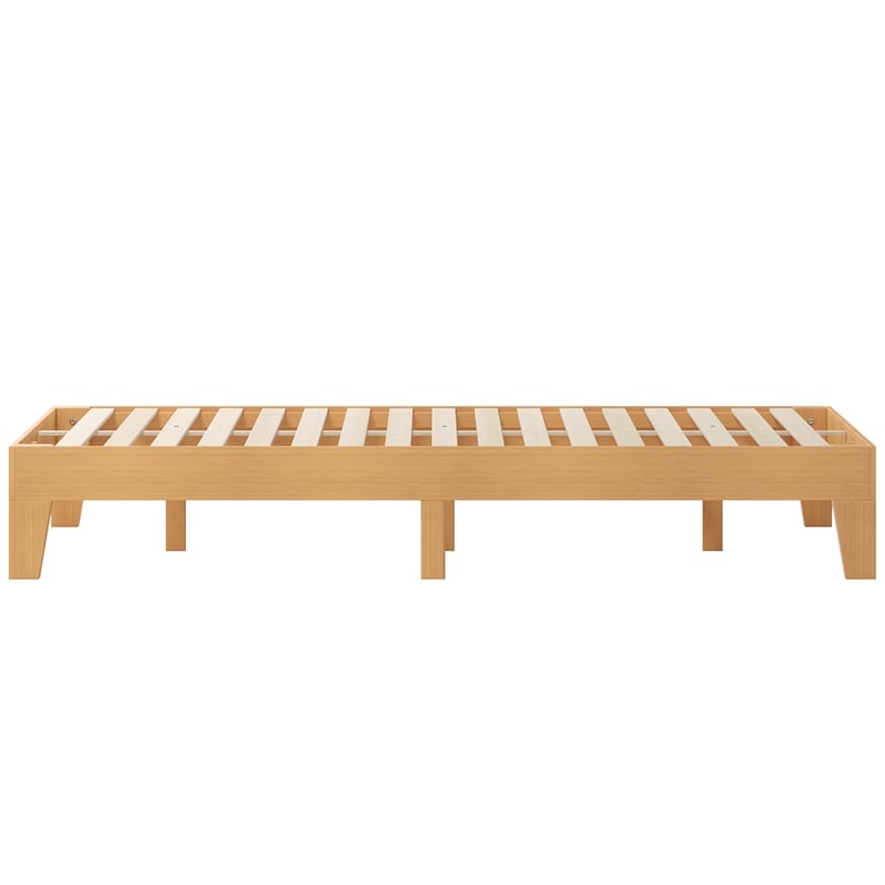 Pemberly Row Wood Platform King Bed with 14 Support Slats in Natural Pine