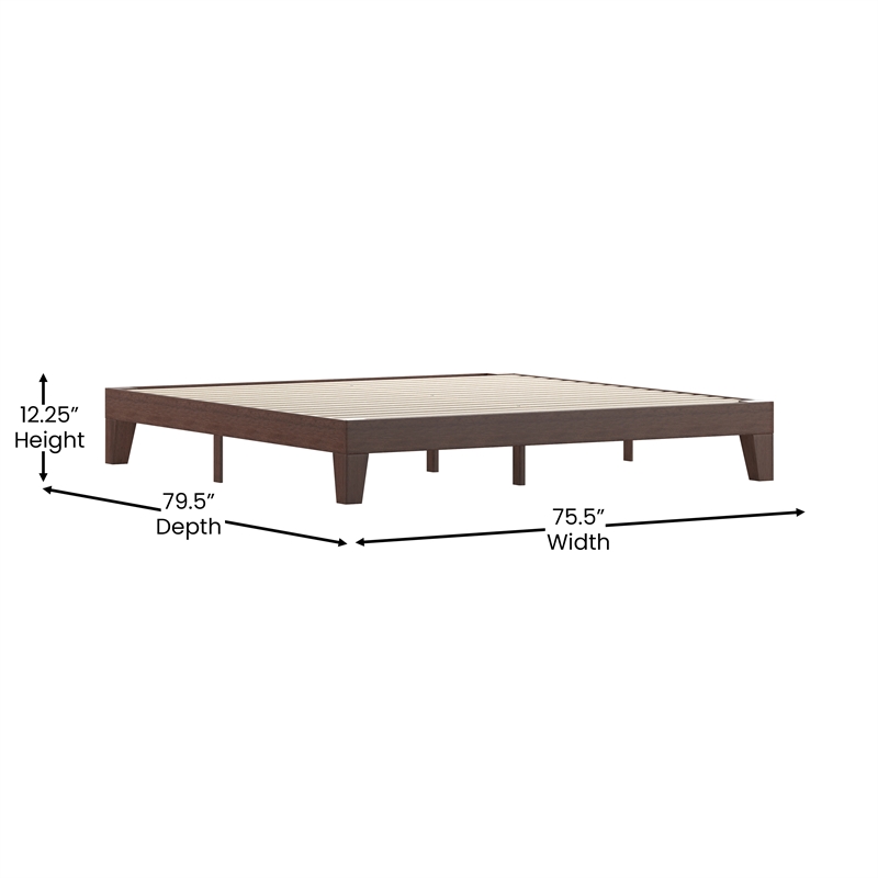 Pemberly Row Wood Platform King Bed with 14 Support Slats in Walnut