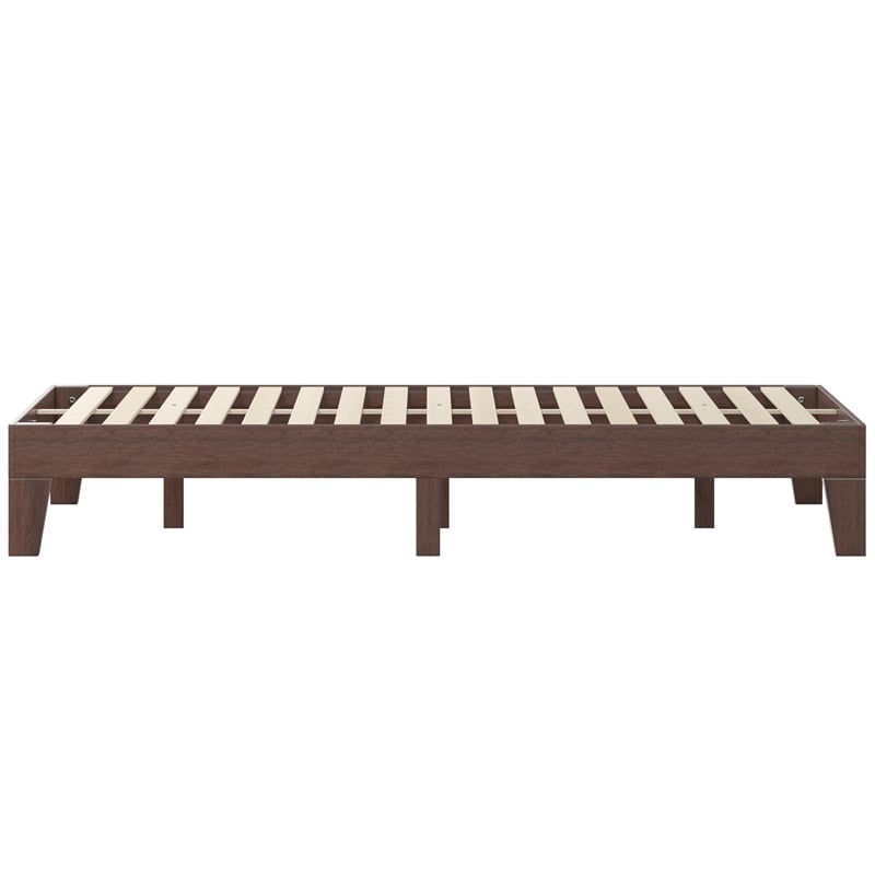Pemberly Row Wood Platform King Bed with 14 Support Slats in Walnut