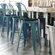 Pemberly Row Bar Height Stool with Poly Resin Seat in Kelly-Blue Teal/Black