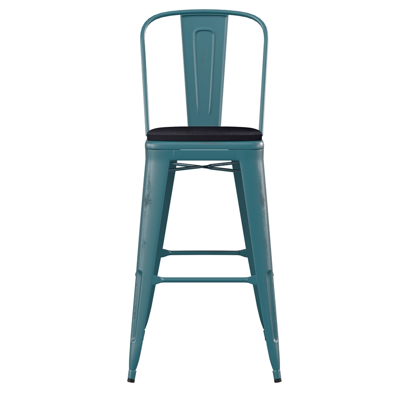 Pemberly Row Bar Height Stool with Poly Resin Seat in Kelly-Blue Teal/Black