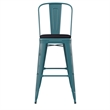 Pemberly Row Bar Height Stool with Poly Resin Seat in Kelly-Blue Teal/Black