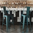 Pemberly Row Bar Height Stool with Poly Resin Seat in Kelly-Blue Teal/Black