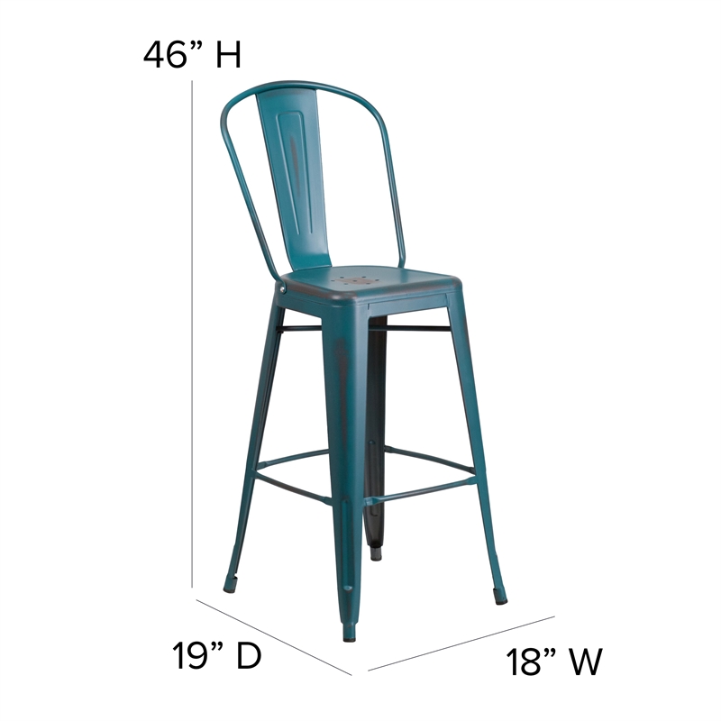 Pemberly Row Bar Height Stool with Poly Resin Seat in Kelly-Blue Teal/Black