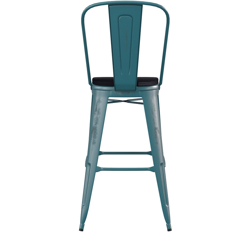 Pemberly Row Bar Height Stool with Poly Resin Seat in Kelly-Blue Teal/Black