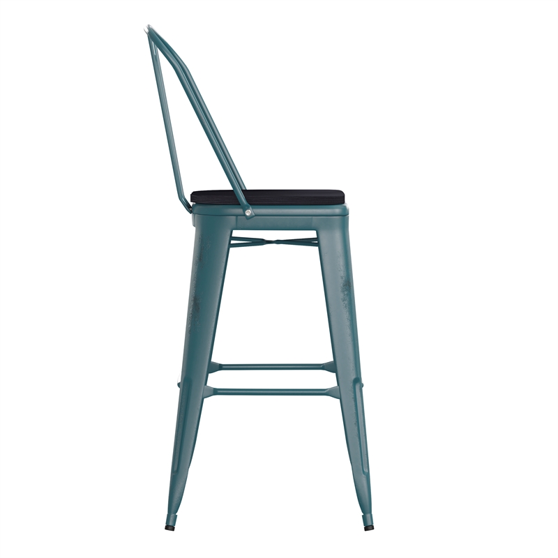 Pemberly Row Bar Height Stool with Poly Resin Seat in Kelly-Blue Teal/Black