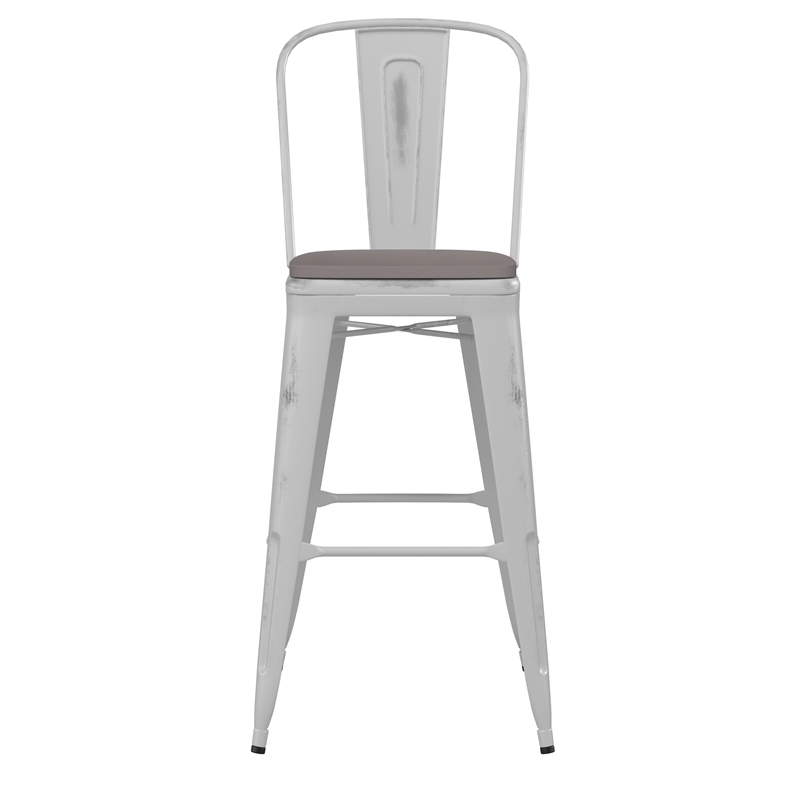 Pemberly Row All-Weather Bar Height Stool with Poly Resin Seat in White/Gray