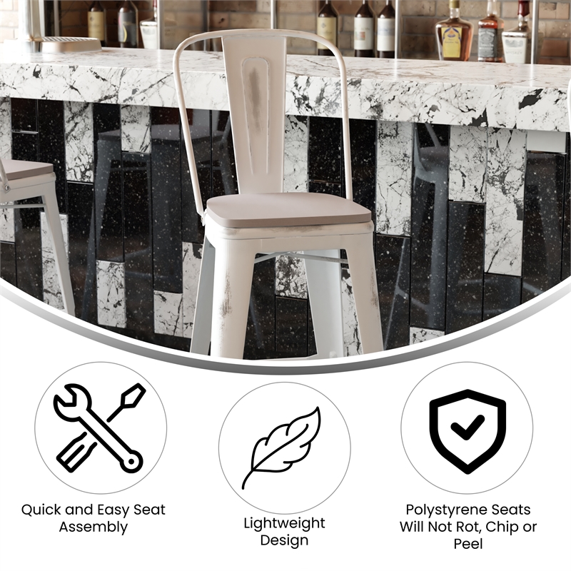 Pemberly Row All-Weather Bar Height Stool with Poly Resin Seat in White/Gray