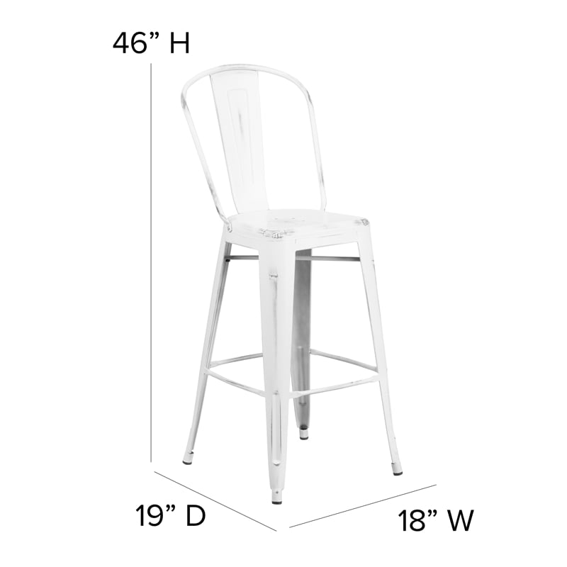 Pemberly Row All-Weather Bar Height Stool with Poly Resin Seat in White/Gray