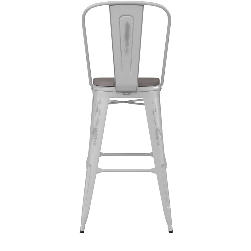 Pemberly Row All-Weather Bar Height Stool with Poly Resin Seat in White/Gray