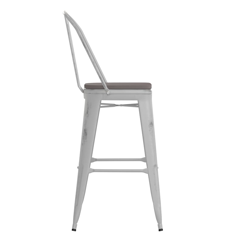 Pemberly Row All-Weather Bar Height Stool with Poly Resin Seat in White/Gray