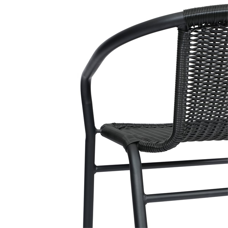 Pemberly Row Indoor/Outdoor Rattan Restaurant Barstool in Black/Black