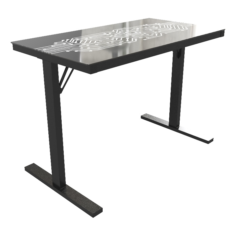 Pemberly Row Gaming Desk with LED Color Changing Circuit Board Glass Top