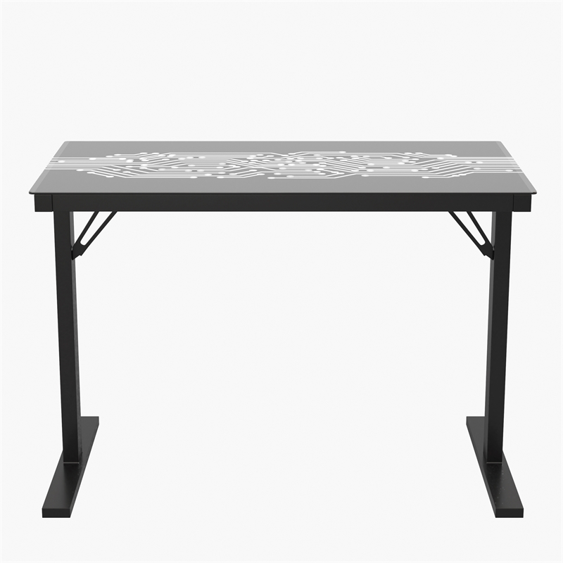 Pemberly Row Gaming Desk with LED Color Changing Circuit Board Glass Top