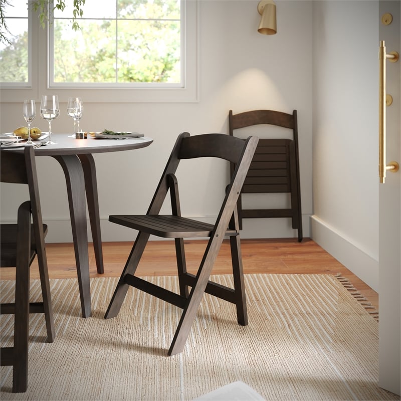 Pemberly Row Solid Wood Portable Folding Dining Chair in Early American