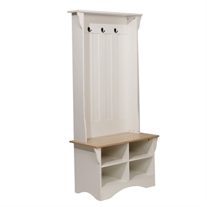 Pemberly Row 31.5&quot Wide 3 Hook Hallway Tree with Bench Storage - White/Weathered