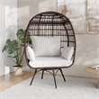 Pemberly Row Wicker Swivel Lounge Chair with 4 Cushions in Brn/Crm