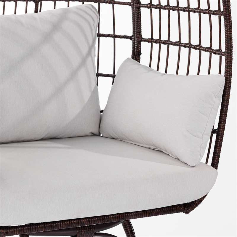 Pemberly Row Wicker Swivel Lounge Chair with 4 Cushions in Brn/Crm