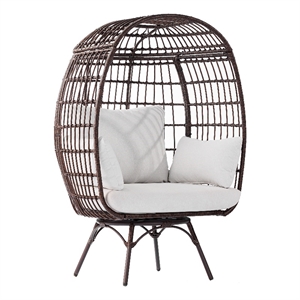 Pemberly Row Wicker Swivel Lounge Chair with 4 Cushions in Brn/Crm