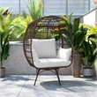 Pemberly Row Wicker Swivel Lounge Chair with 4 Cushions in Brn/Crm
