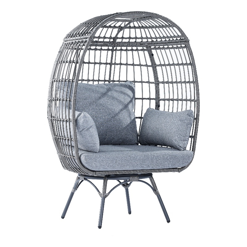 Pemberly Row Indoor/Outdoor Wicker Swivel Lounge Chair with 4 Cushions in Gray