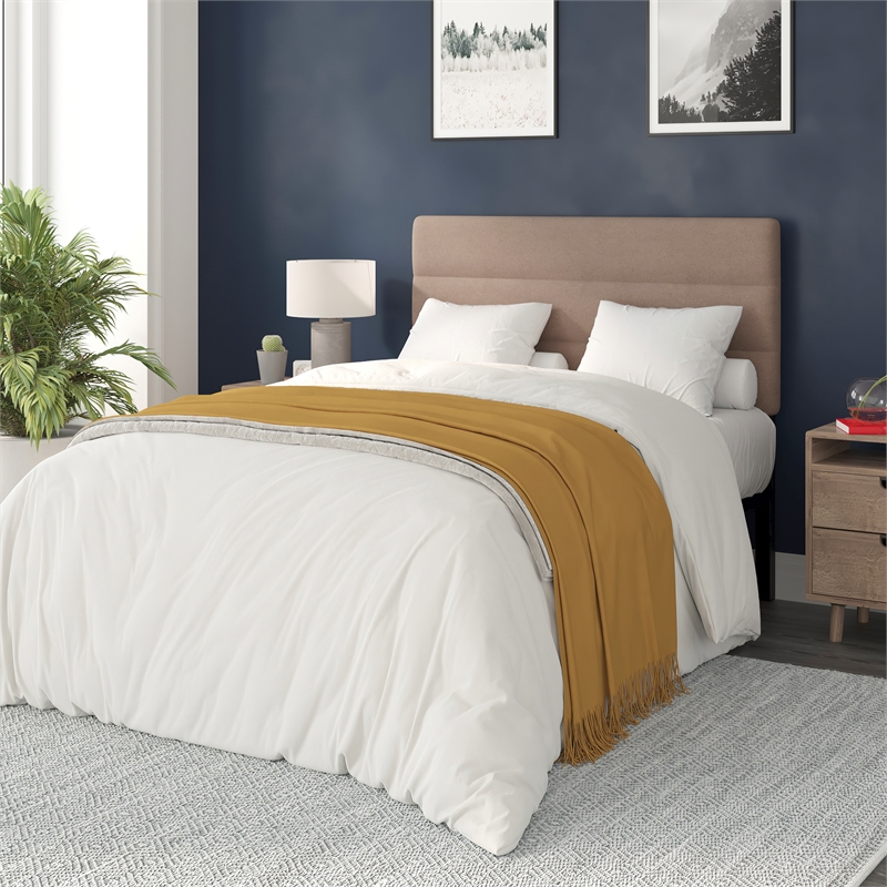 Pemberly Row Universal Fit Tufted Upholstered Full Headboard in Taupe