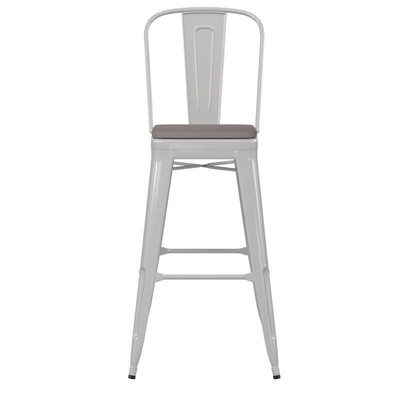 Pemberly Row All-Weather Bar Stool with Removable Back & Poly Seat in White/Gray