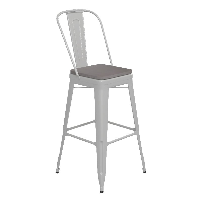 Pemberly Row All-Weather Bar Stool with Removable Back & Poly Seat in White/Gray