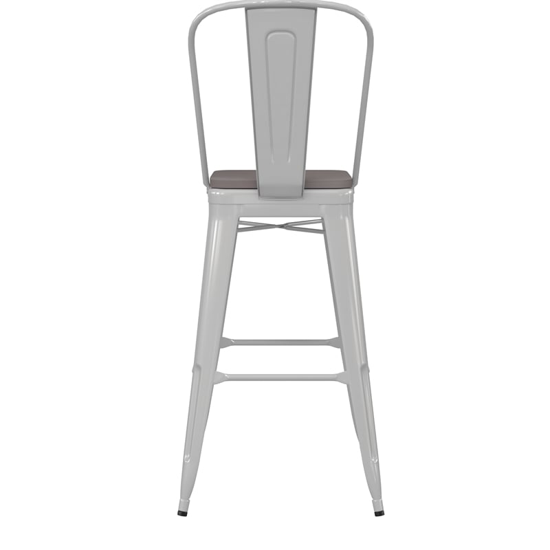 Pemberly Row All-Weather Bar Stool with Removable Back & Poly Seat in White/Gray