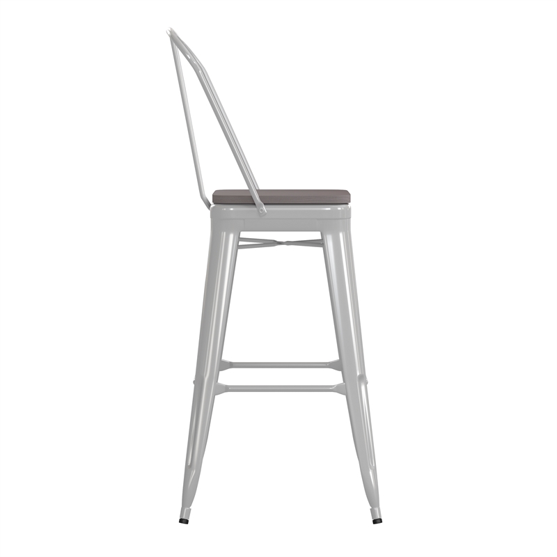 Pemberly Row All-Weather Bar Stool with Removable Back & Poly Seat in White/Gray