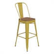 Pemberly Row Bar Stool with Removable Back & Poly Seat in Yellow/Teak