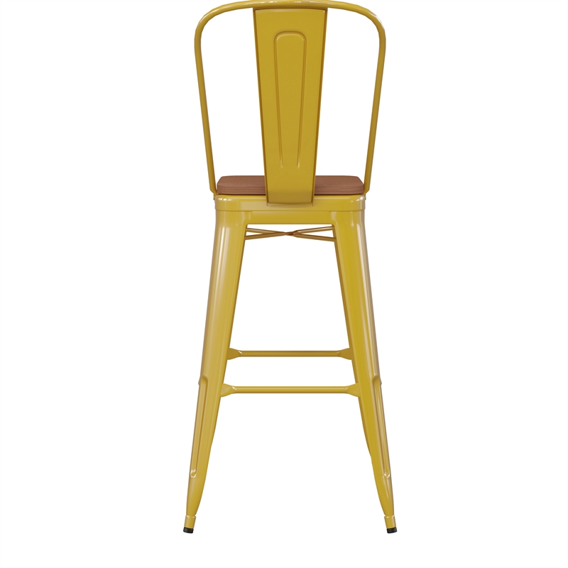Pemberly Row Bar Stool with Removable Back & Poly Seat in Yellow/Teak