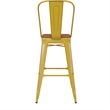 Pemberly Row Bar Stool with Removable Back & Poly Seat in Yellow/Teak