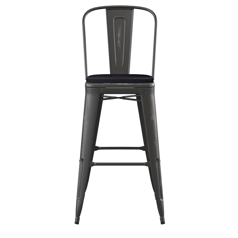 Pemberly Row All-Weather Bar Height Stool with Poly Resin Seat in Black/Black