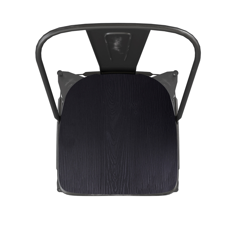 Pemberly Row All-Weather Bar Height Stool with Poly Resin Seat in Black/Black