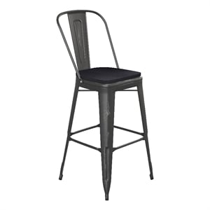 Pemberly Row All-Weather Bar Height Stool with Poly Resin Seat in Black/Black