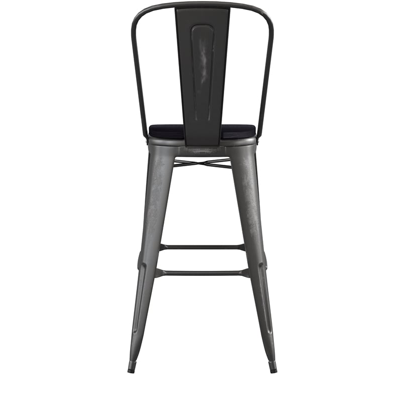Pemberly Row All-Weather Bar Height Stool with Poly Resin Seat in Black/Black