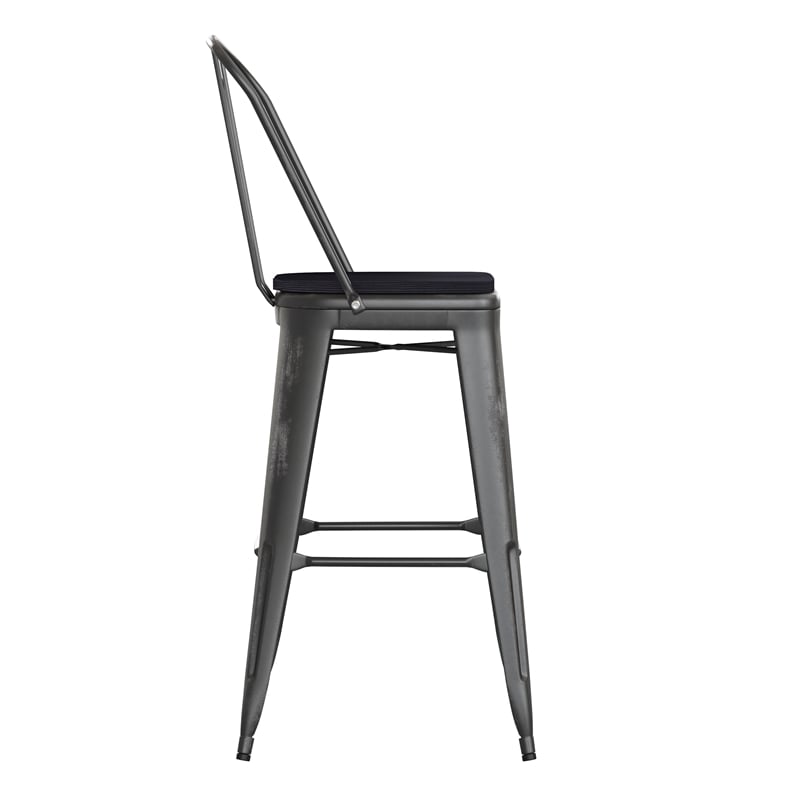 Pemberly Row All-Weather Bar Height Stool with Poly Resin Seat in Black/Black