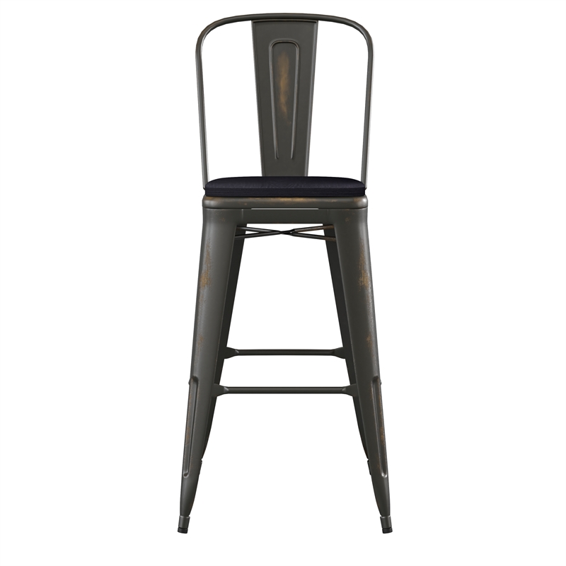 Pemberly Row All-Weather Bar Height Stool with Poly Resin Seat in Copper/Black