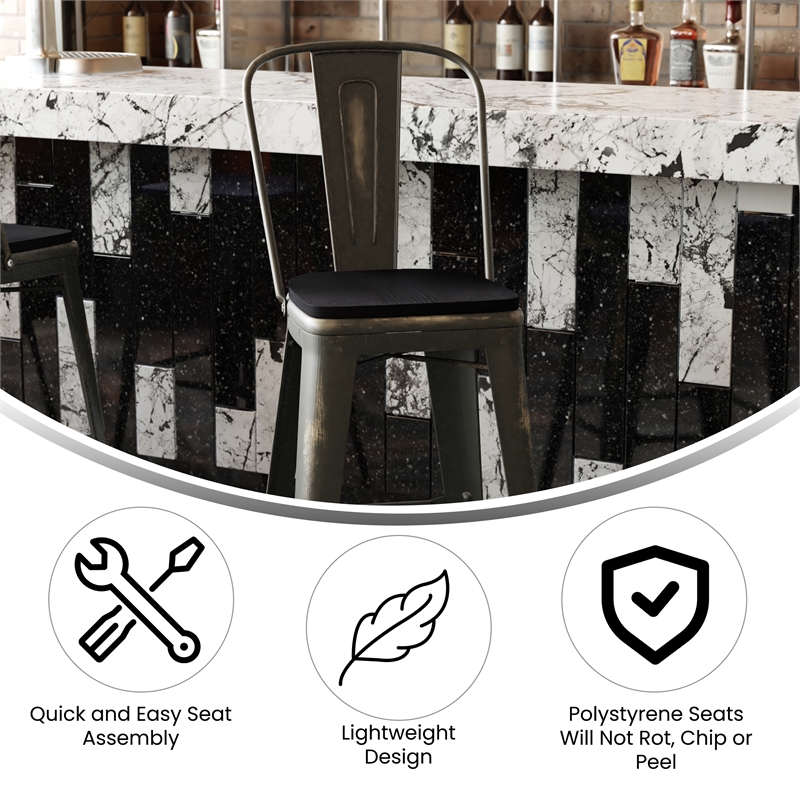 Pemberly Row All-Weather Bar Height Stool with Poly Resin Seat in Copper/Black