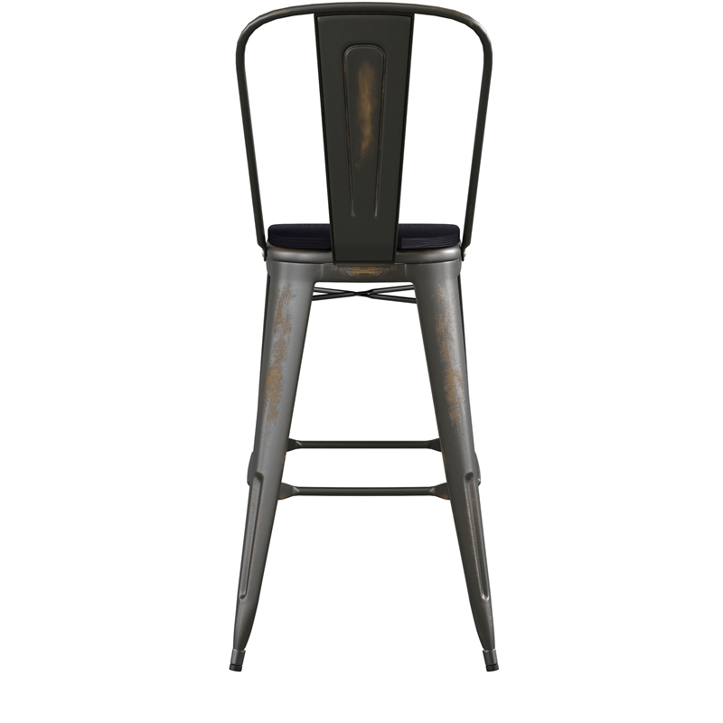 Pemberly Row All-Weather Bar Height Stool with Poly Resin Seat in Copper/Black
