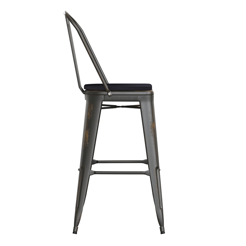 Pemberly Row All-Weather Bar Height Stool with Poly Resin Seat in Copper/Black