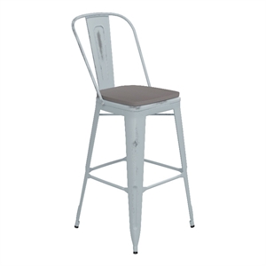 Pemberly Row Bar Height Stool with Poly Resin Seat in Green-Blue/Gray