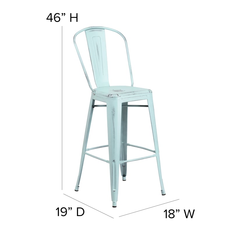 Pemberly Row Bar Height Stool with Poly Resin Seat in Green-Blue/Gray