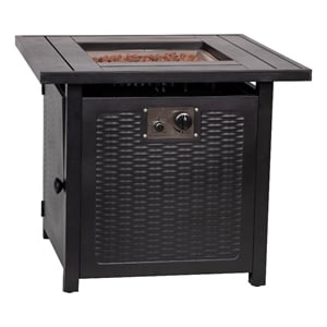 Pemberly Row Outdoor 50000 BTU 28&quot Square Metal Fire Pit Table with Lid in Black