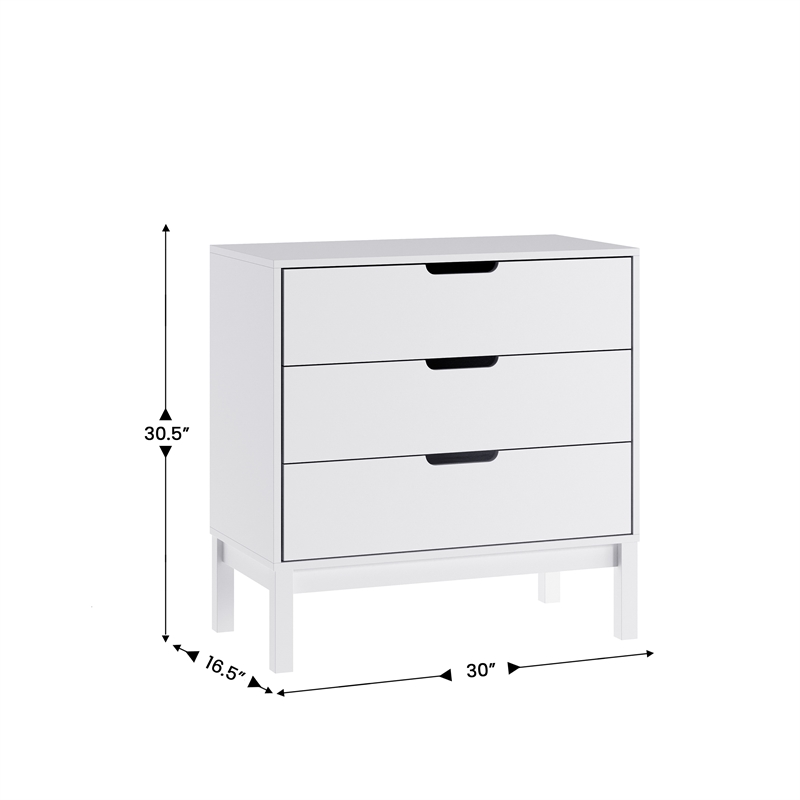 Pemberly Row 3-Drawer Kids Dresser with Smooth Bearing Slides in White
