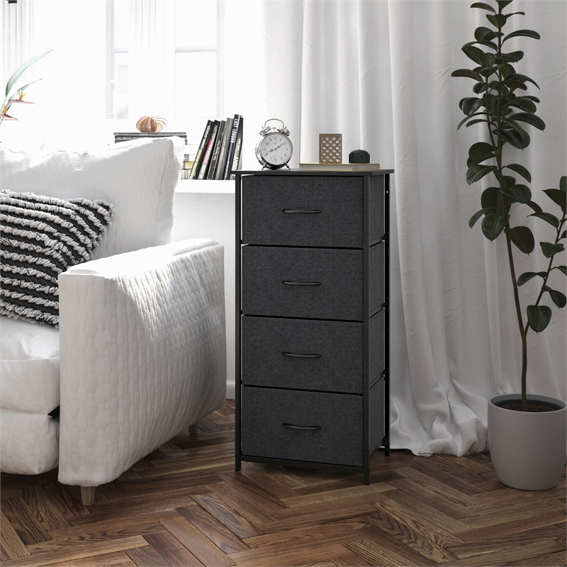Pemberly Row 4 Drawer Dresser with Black Wood Top and Black Iron Frame